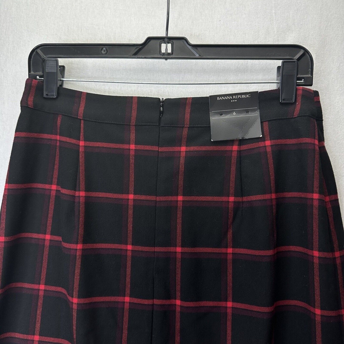 Banana Republic Skirt Women 6 Midi Red Black Plaid Faux Wrap Office Academia NEW