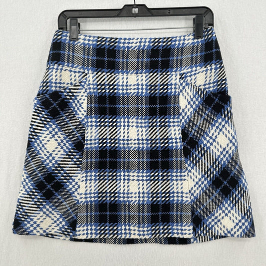 Anthropologie Maeve Skirt Womens 6 Blue Plaid Mini Lined Pockets Academia Preppy