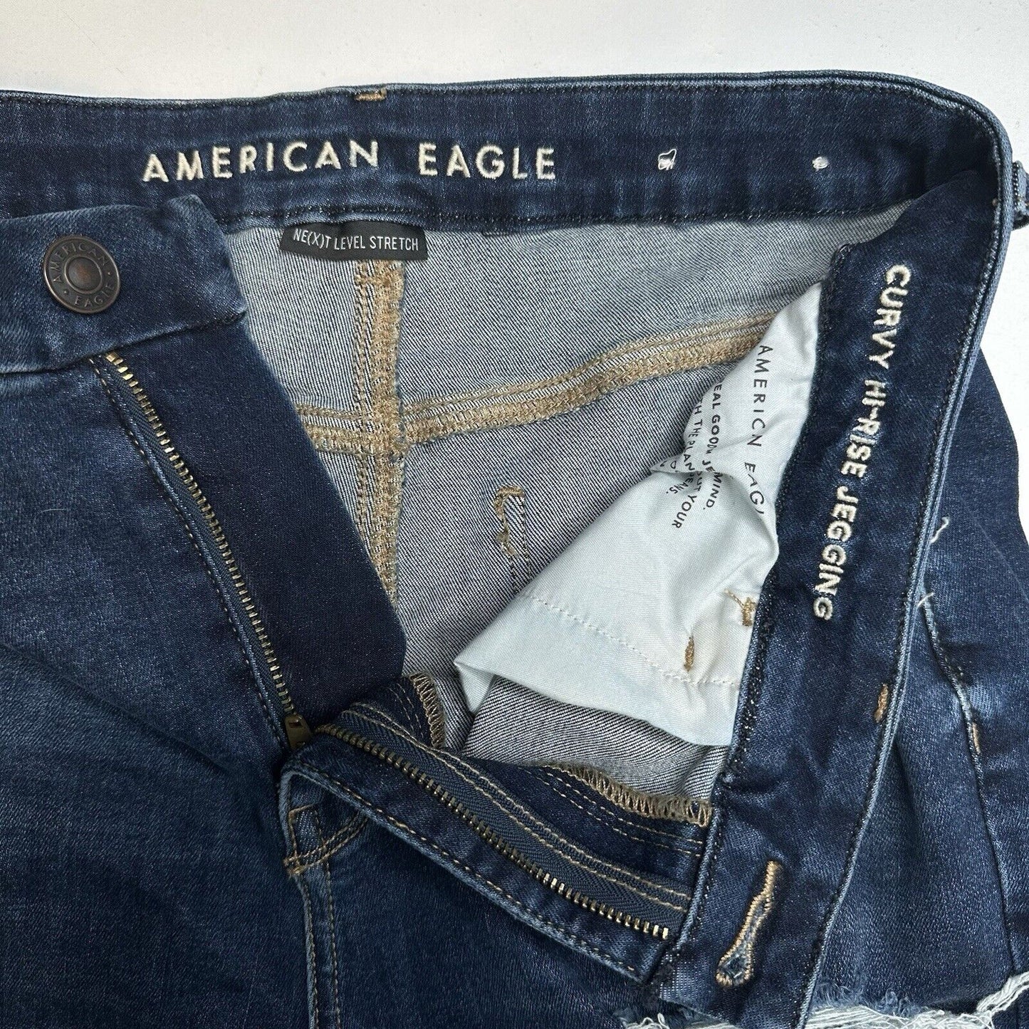 American Eagle Jeans Womens 12 Curvy Hi Rise Jegging Blue Denim Distress Grunge