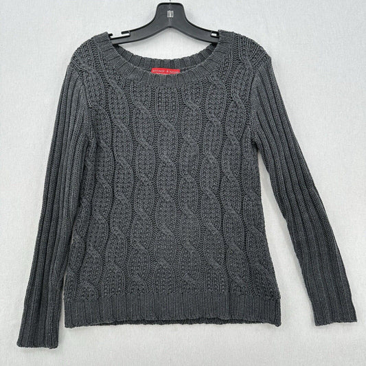 Krimson Klover Sweater Womens Small Gray Cable Knit Acrylic Cotton Blend Preppy