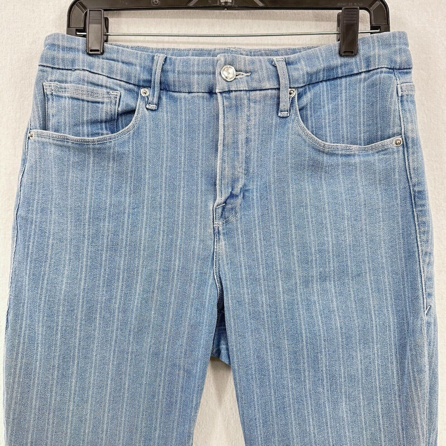 Good American Jeans Women 14 32 Good Legs Crop Skinny Blue Stripes Denim Fray