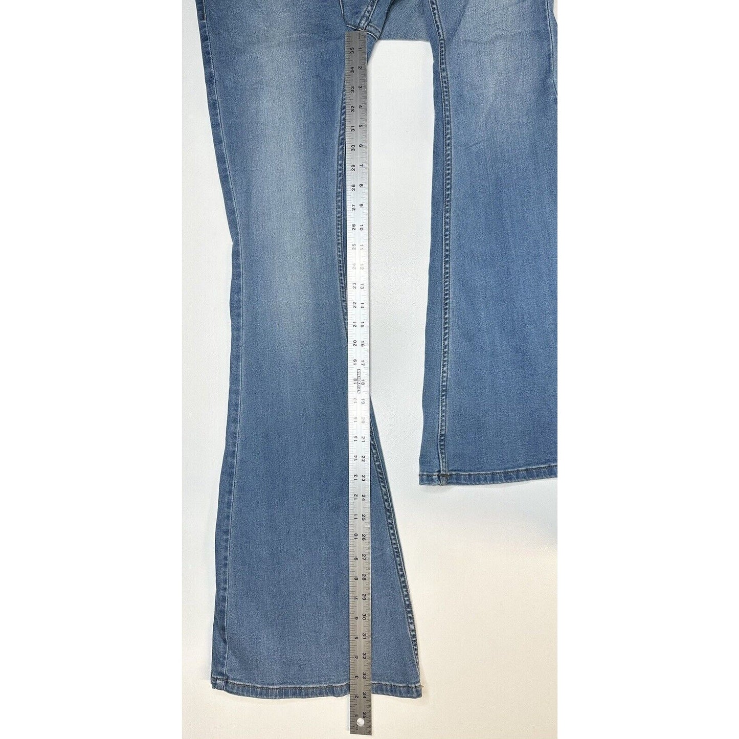 Free People Flare Jeans Womens 28 Midrise Pull On Blue Stretch Denim Bell Bottom