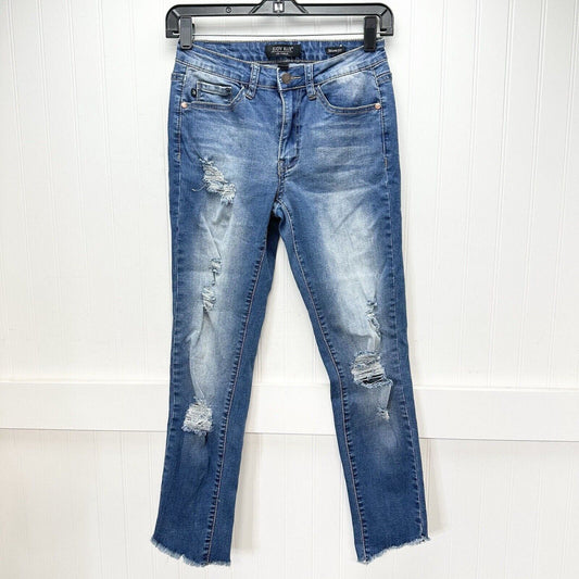 Judy Blue Jeans Womens 1/25 Skinny Crop Stretch Blue Denim Distressed Fray