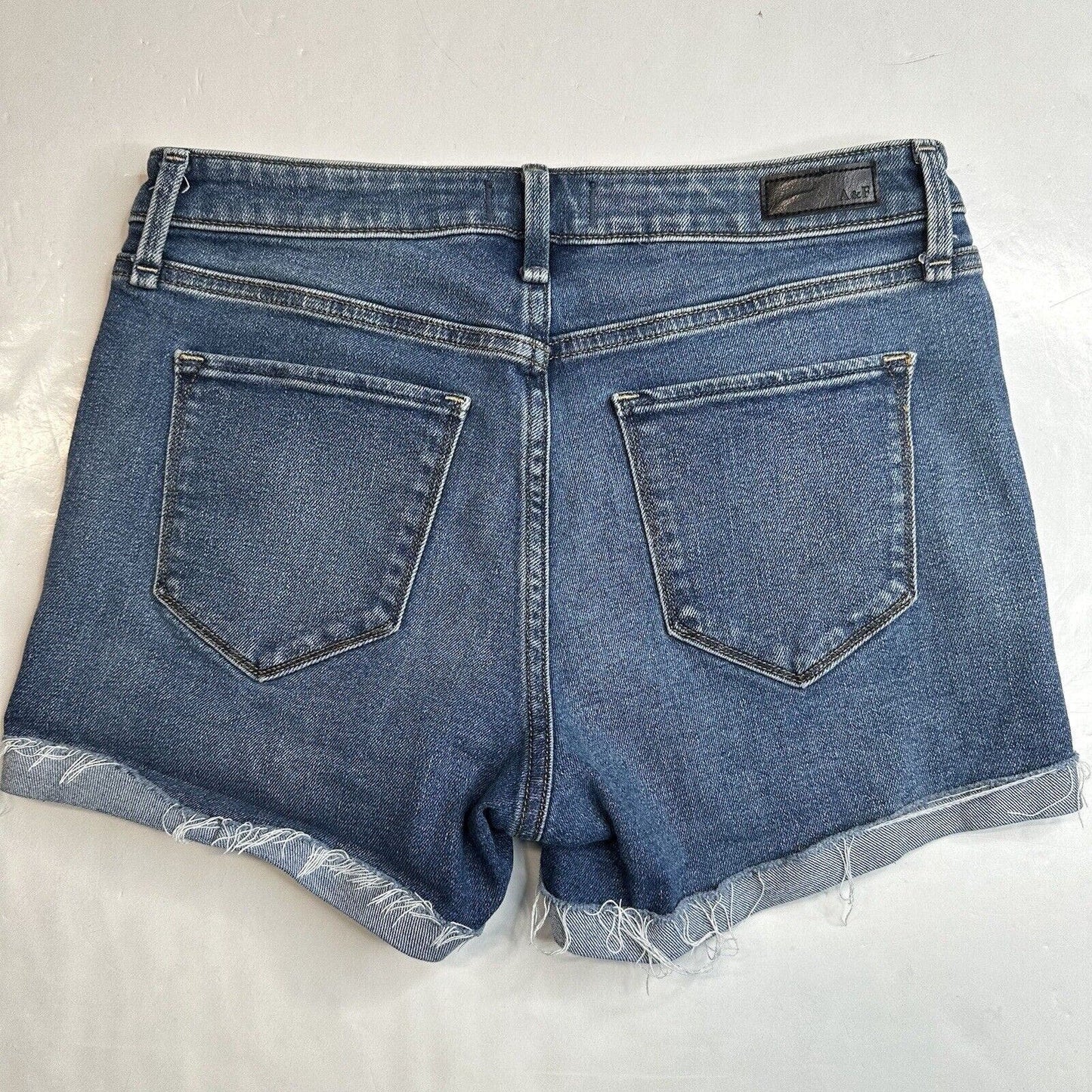 Abercrombie Fitch Harper Lowrise Midi Shorts 27/4 Denim Blue Jean Cuffed Fray