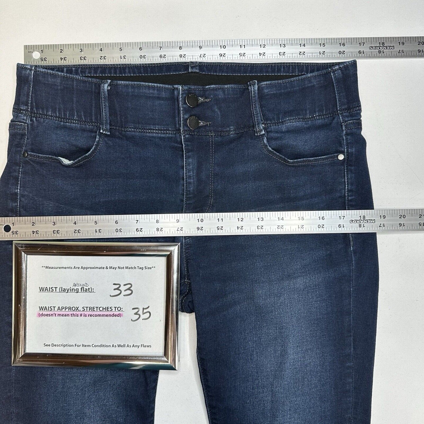 Apt 9 Jeans Womens 14 Petite Ankle Tummy Control Blue Stretch Cuffed Denim EUC