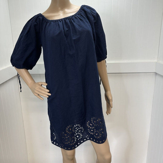 J Crew Dress Medium Navy Blue Linen Cotton Lightweight Womens Coastal Beachy