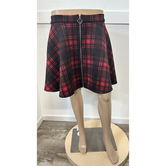 Hot Topic Skirt Womens Large Red Plaid Zip Off Circle Short Academia Pockets EUC