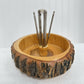 Vintage Walnut Nut Bowl With Nut Cracker & 4 Picks 8" Rustic Wood Farmhouse Dish