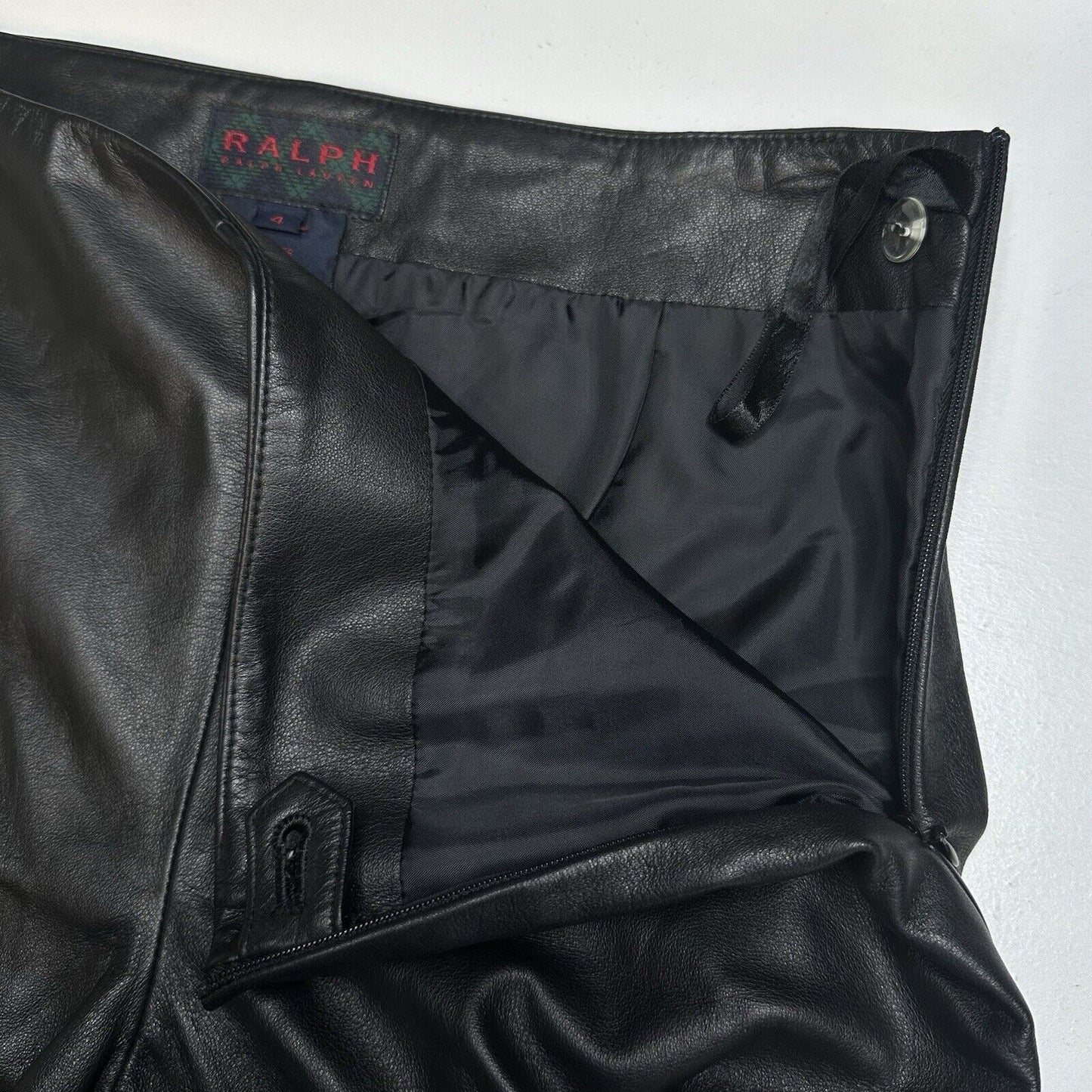 Vintage Ralph Lauren Leather Pants Womens 4 Black Bootcut Lined Moto Biker Goth