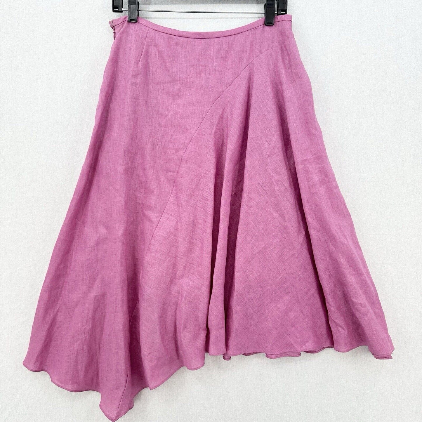 Dana Buchman Skirt Womens 10 Linen Midi Pink Asymmetrical Zip Coastal Barbie NEW