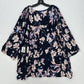 Catherines Top Womens 5X 34/36W Navy Blue Floral Pink Stretchy Blouse Shirt NEW