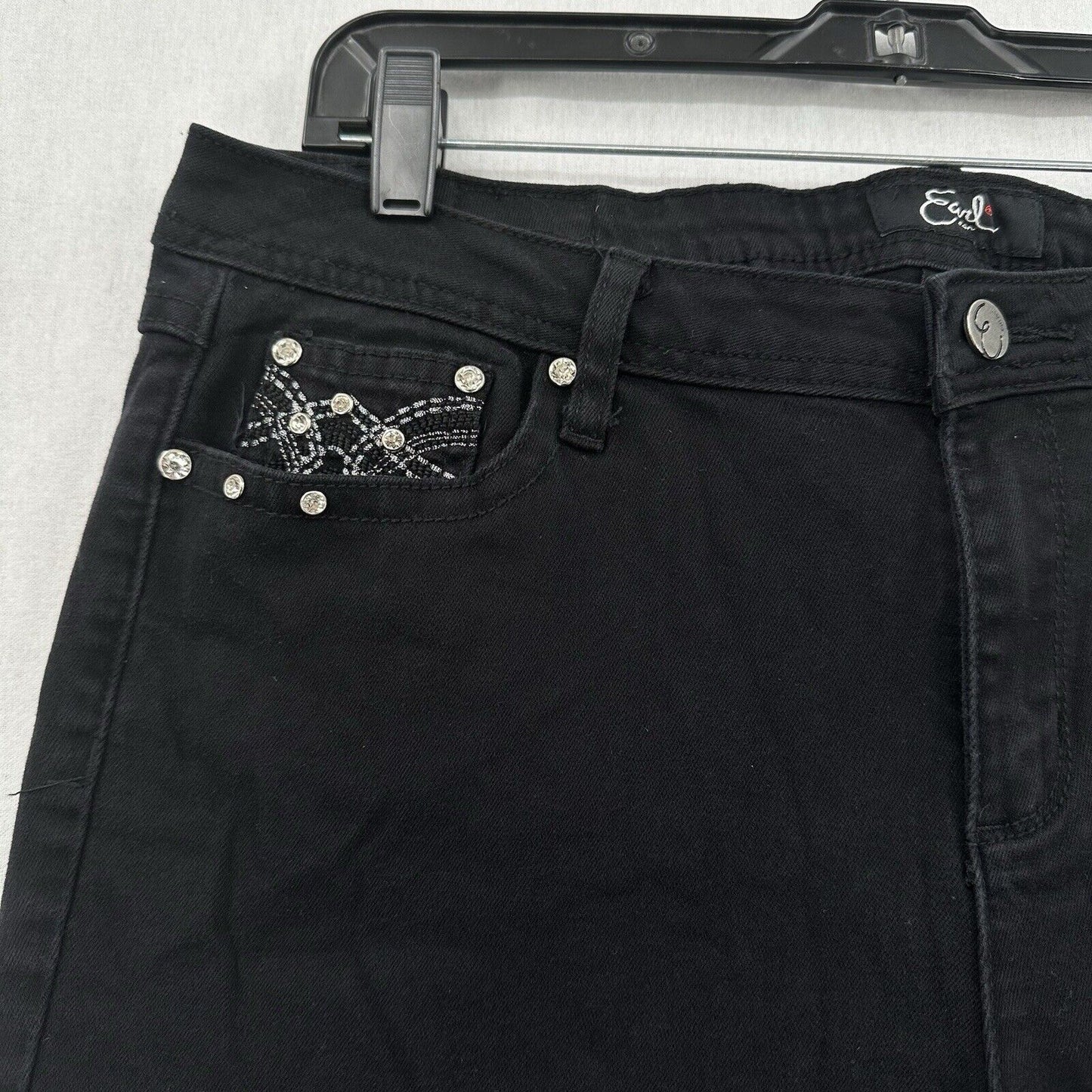 Earl Jeans Womens 16 Capri Black Denim Cuffs Rhinestone Embroidery Jewel Western