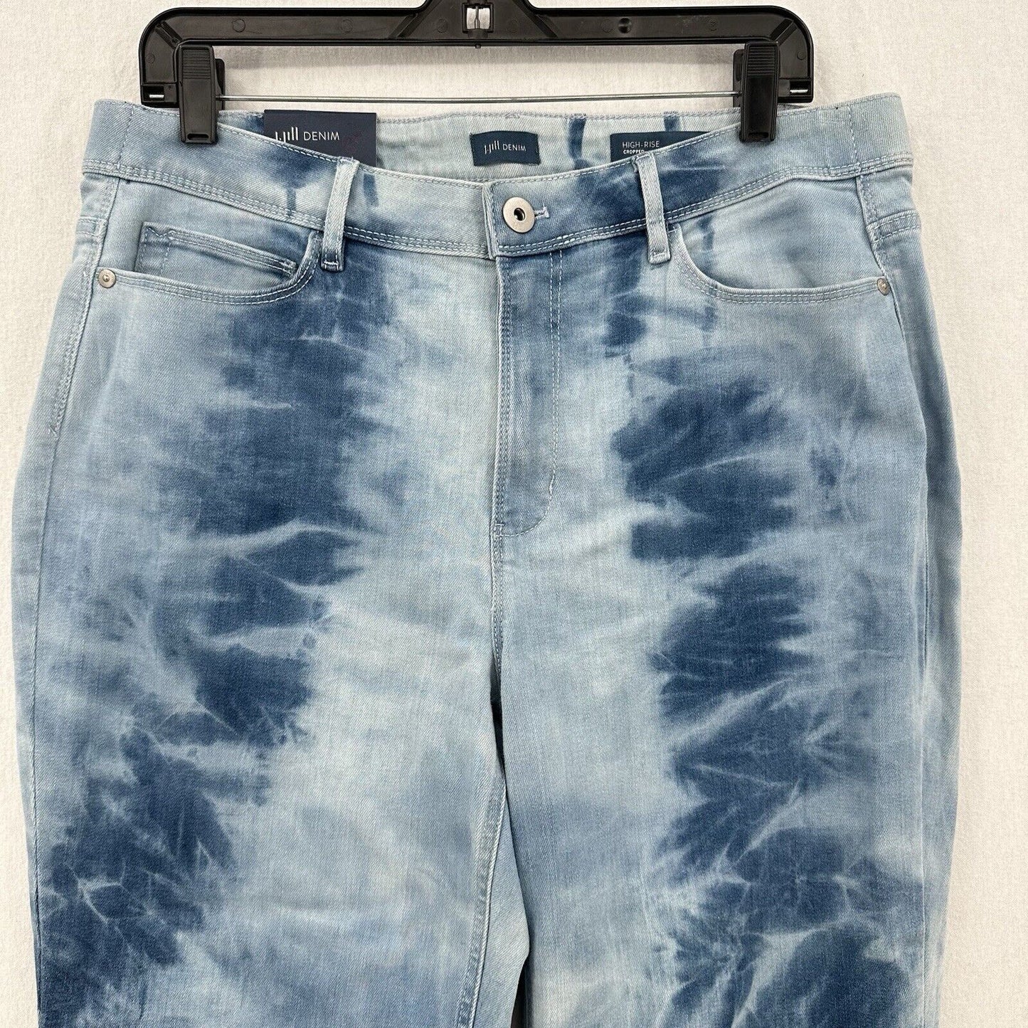 J Jill Jeans Womens 16 High Rise Cropped Tie Dye Island Blue Denim Coastal NEW