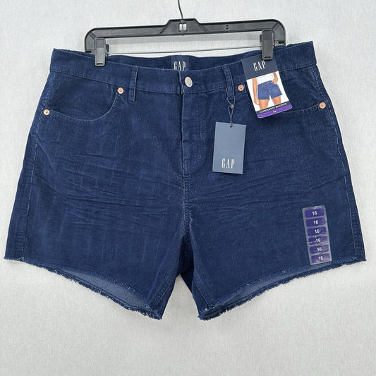 GAP Shorts Womens 16 Corduroy Relaxed Cut Off Dark Blue Fray Hem Preppy NEW