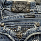 Miss Me Shorts Womens 27 Cut Off Lowrise Denim Distress Jewels Western Cowboy