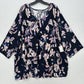 Catherines Top Womens 5X 34/36W Navy Blue Floral Pink Stretchy Blouse Shirt NEW