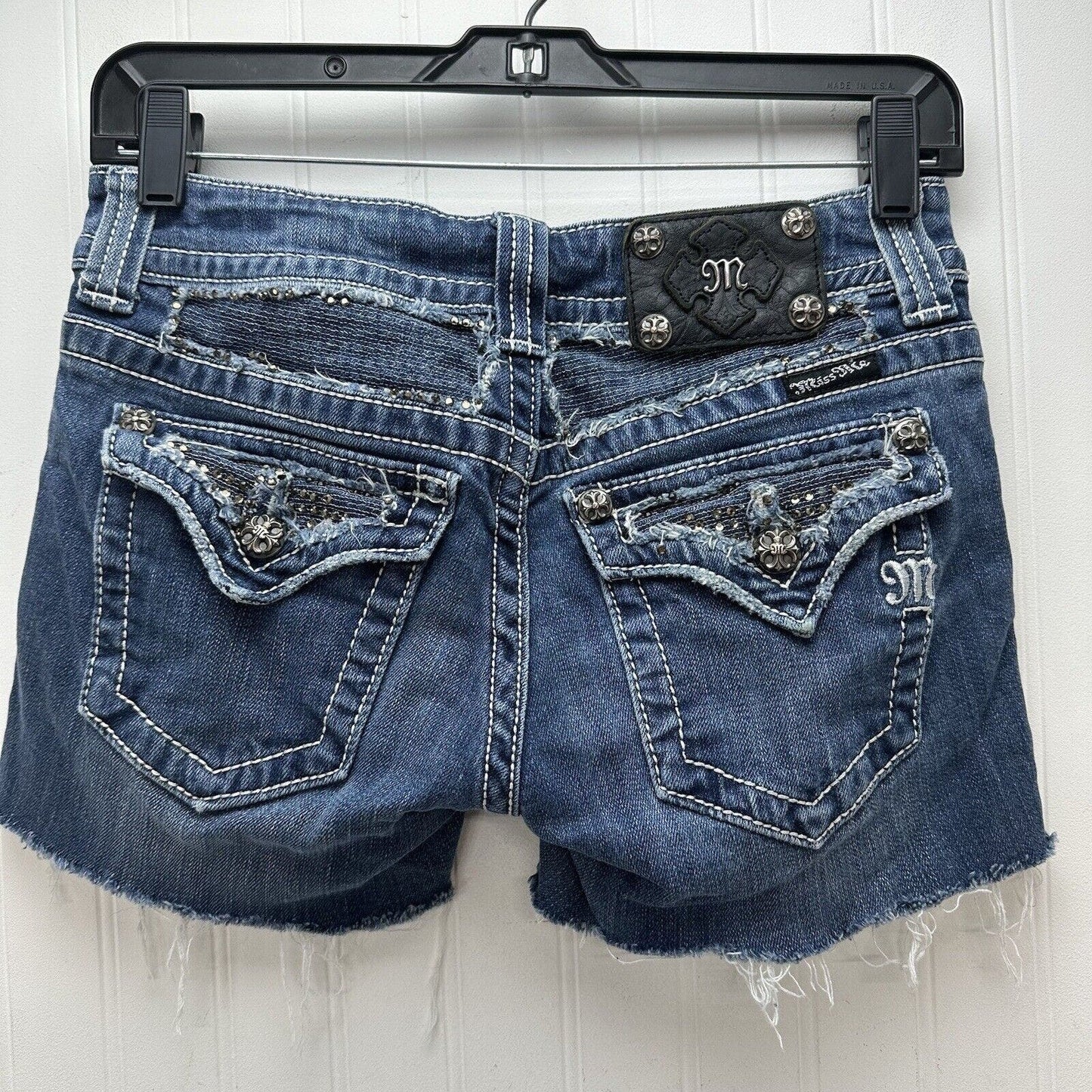 Miss Me Shorts Womens 27 Cut Off Lowrise Denim Distress Jewels Western Cowboy