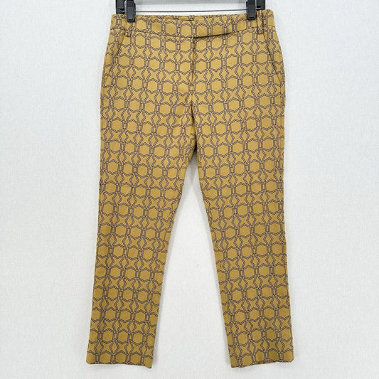 Tibi Pants Womens 2 Slim Crop Mustard Yellow Cotton Throwing Stars Career Preppy