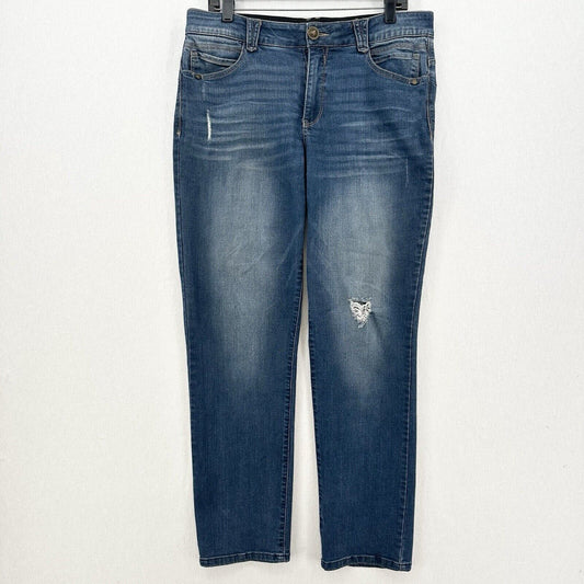 Democracy Jeans Women 12 Straight Boyfriend Ab Solution Blue Stretch Denim *Spot