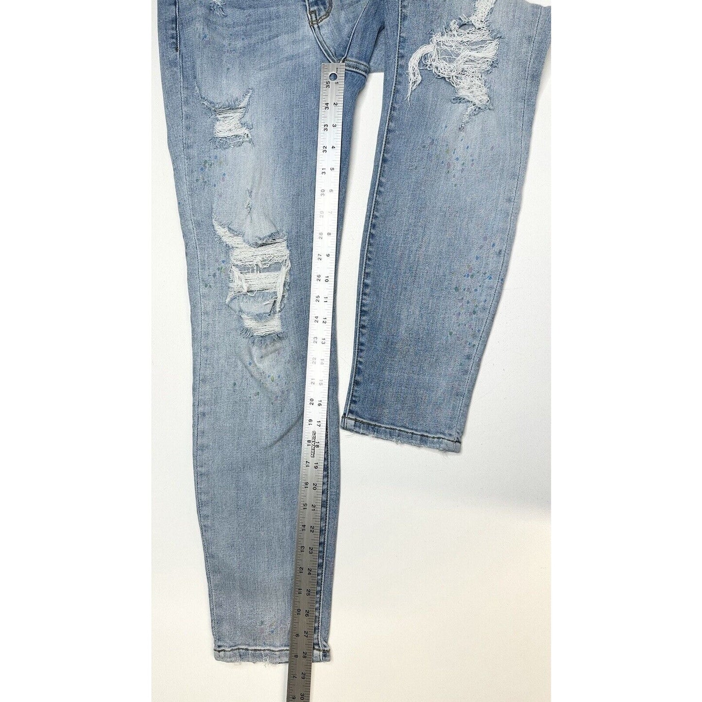 Judy Blue Jeans Womens 3 26 Boyfriend Blue Denim Rainbow Paint Splatter Distress