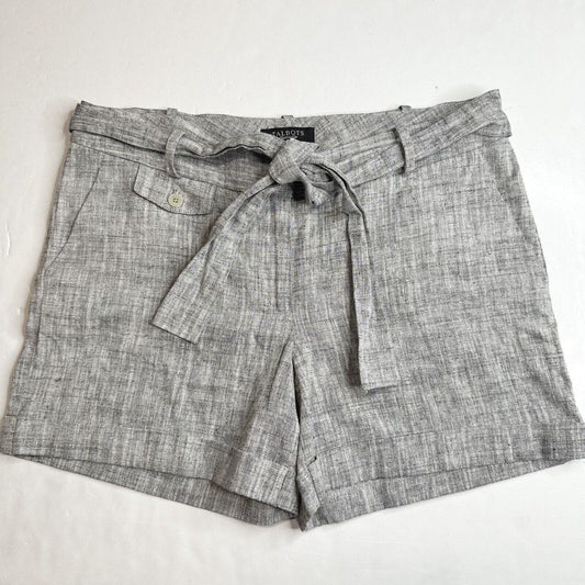 Talbots Shorts Womens 14 Petite Gray Linen/Cotton Cuffed Neutral W/Belt NEW