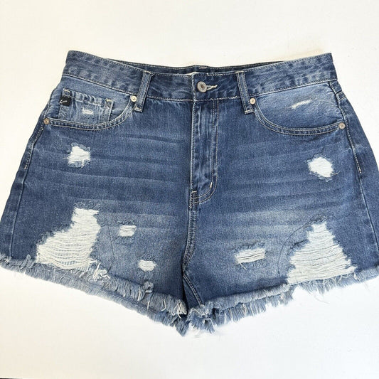 Kancan Shorts Womens 9 28 High Rise Denim Blue Jean Distress Cotton Fray Grunge