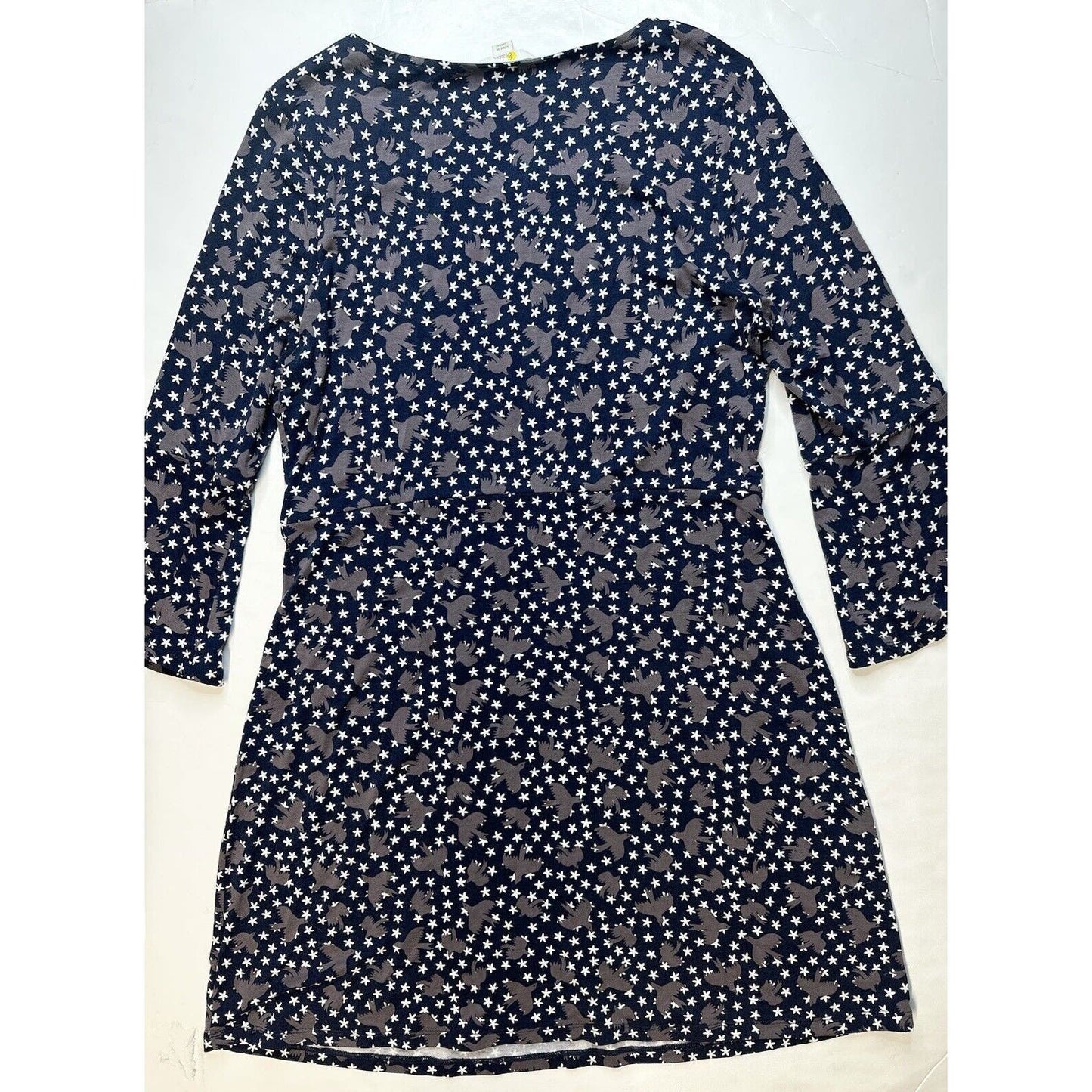 Boden Dress Womens US12 Casual Stretch Jersey Knit Blue Bird Print Pattern Boho