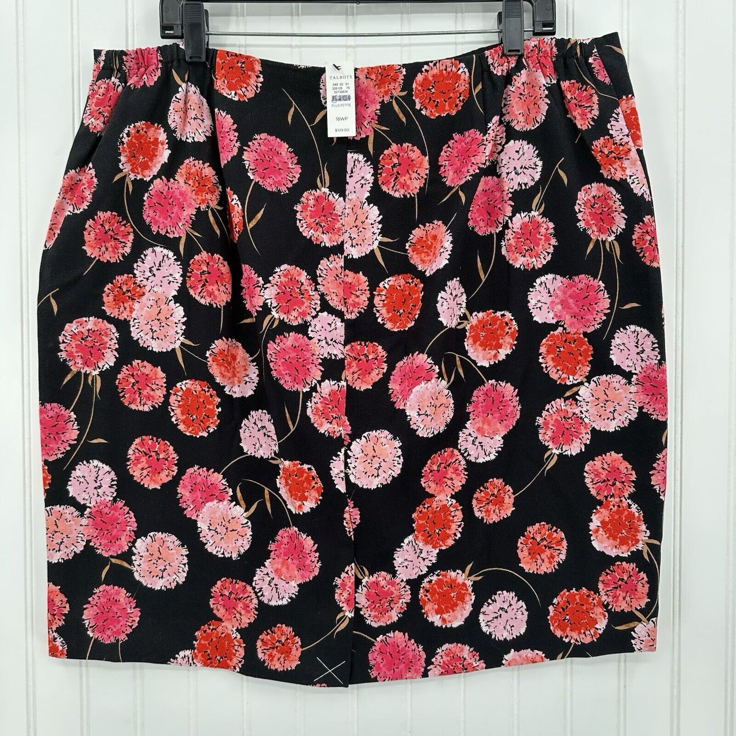 Talbots Skirt Womens 18W Petite Black Pink Floral Short Lyocell Lined Career NEW