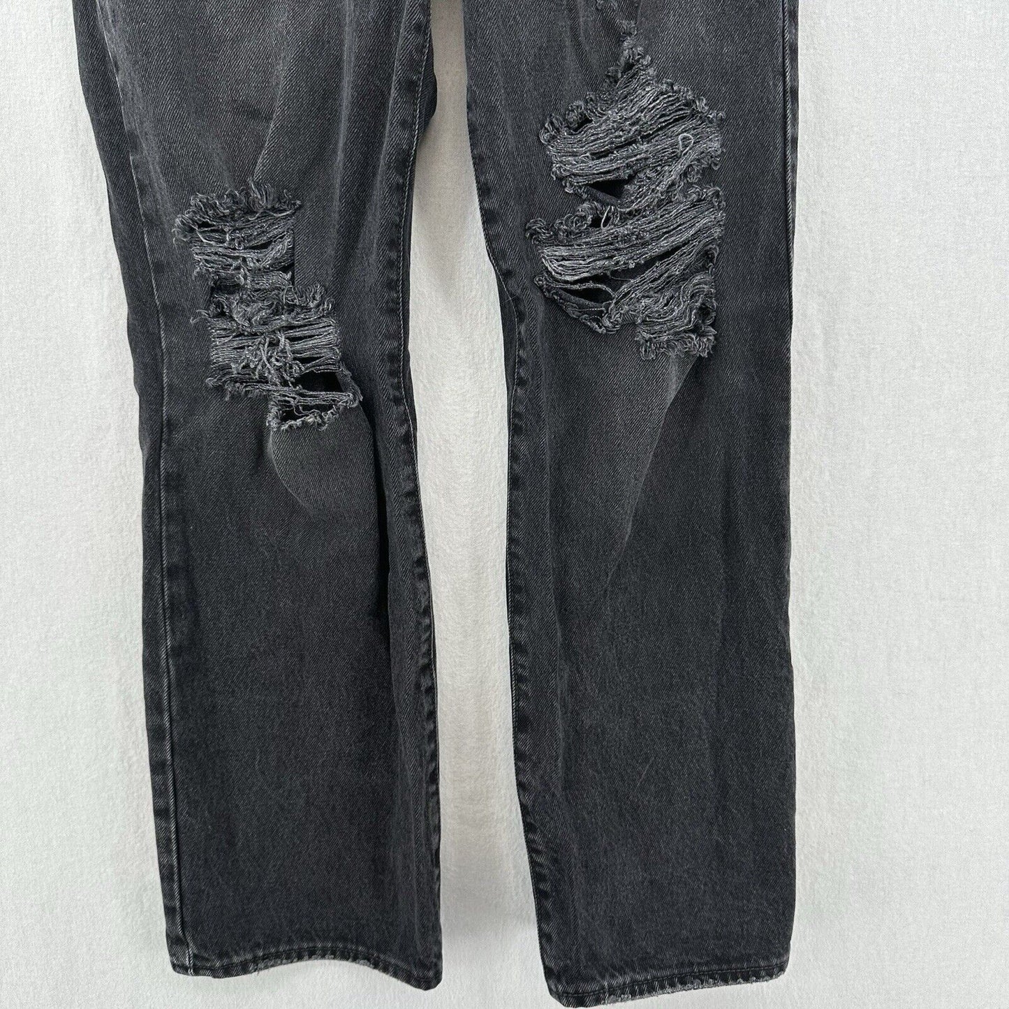 Levis Ribcage Jeans Womens 28 Straight Ankle Faded Black Denim Distressed Grunge