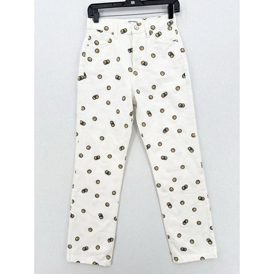 Reformation Jeans 26 High Rise Straight Mixed Emotions White Embroidered *Spot