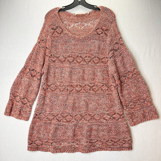 Soft Surroundings Sweater 1X Tunic Open Knit Orange Boho Top Coastal Cowgirl