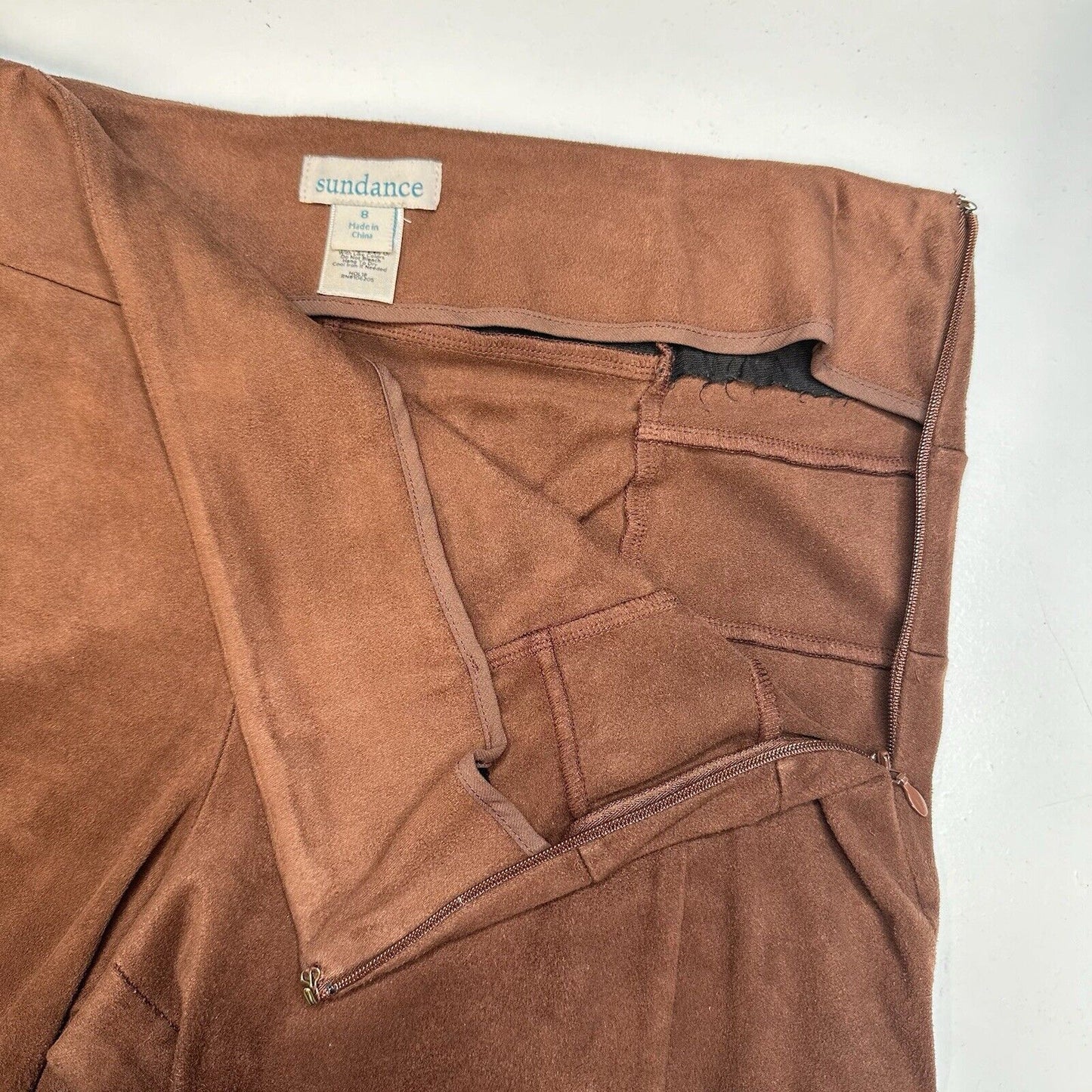 Sundance Pants Womens 8 Faux Suede Brown Legging Skinny Moto Zip Hem Academia