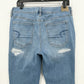 American Eagle Jeans Women 14 Hi Rise Jegging Blue Denim Grunge Distress Patches