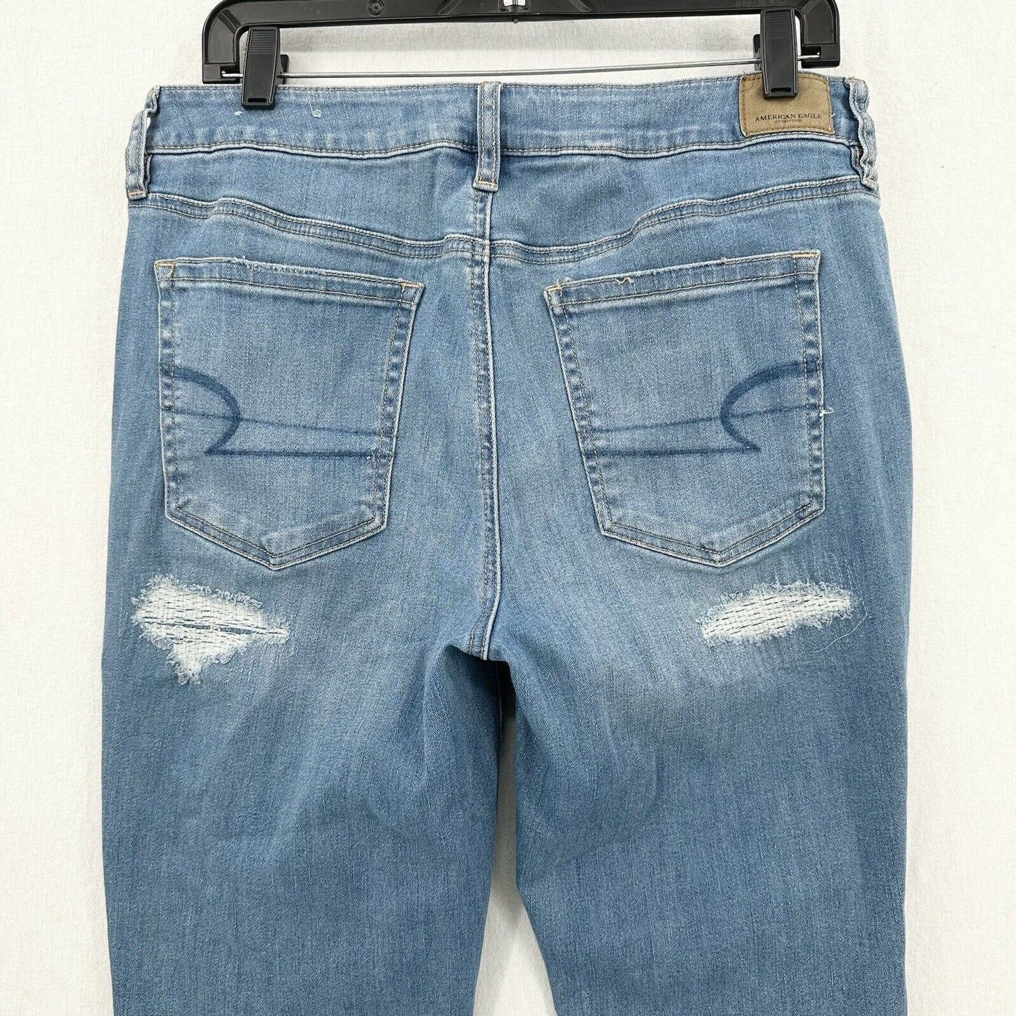 American Eagle Jeans Women 14 Hi Rise Jegging Blue Denim Grunge Distress Patches