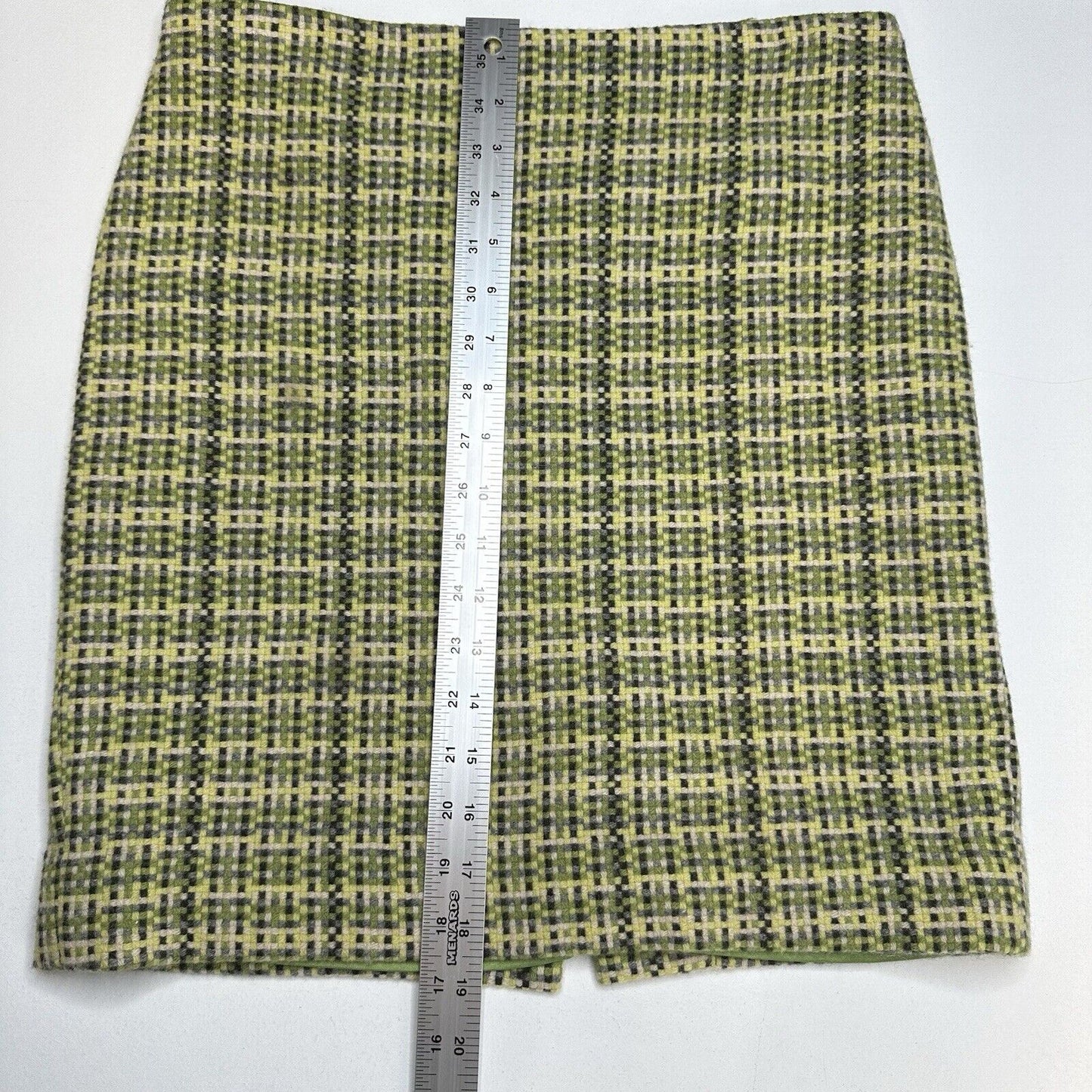 Theory Skirt Womens 4 Green Yellow Wool Woven Check Mini Lined Academia Preppy