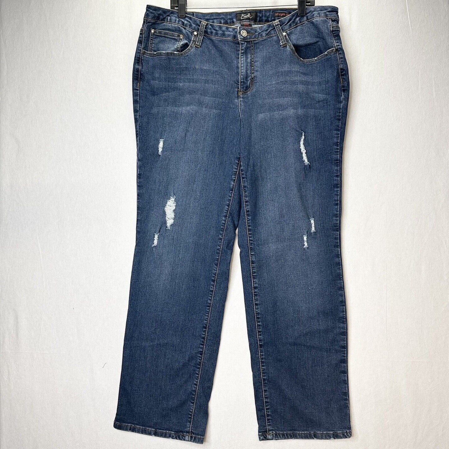 Earl Jeans Womens 20W Straight Leg Blue Stretch Denim Distressed Medium Wash