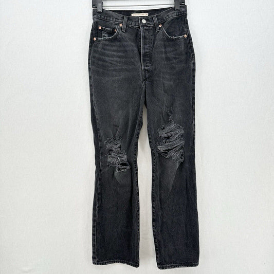 Levis Ribcage Jeans Womens 28 Straight Ankle Faded Black Denim Distressed Grunge