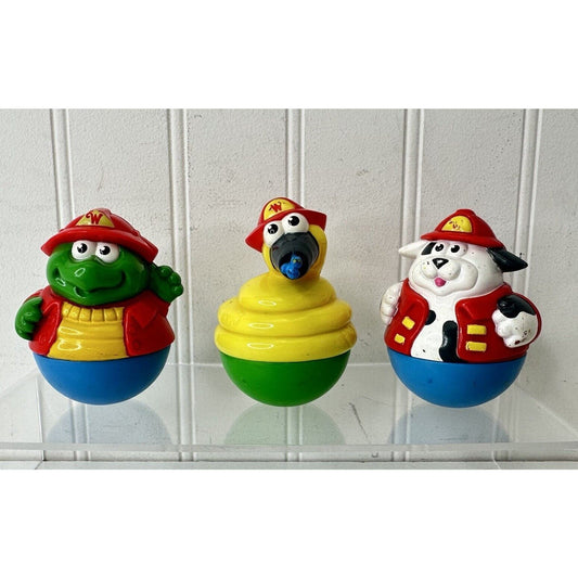 Weebles Wobbles Figures Fire Fighter Turtle, Fire Hose, Dalmatian Playskool 2003