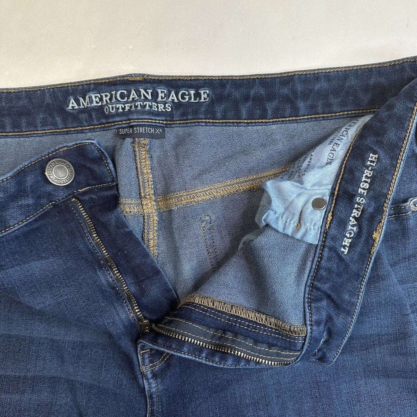 American Eagle Jeans Womens 20 Blue Hi Rise Straight Super Stretch Dark Denim