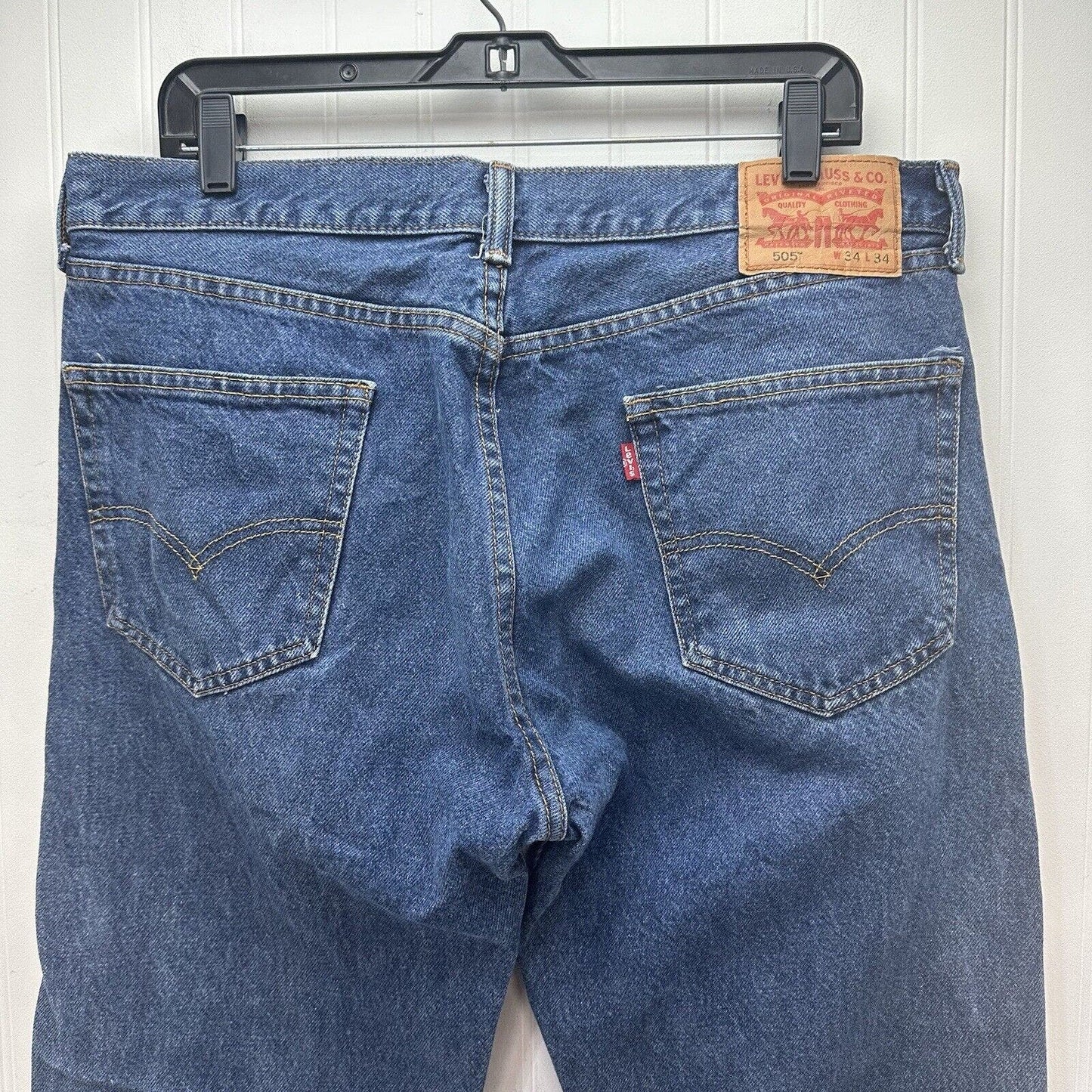 Levis 505 Jeans Mens 34x34 Blue Straight Leg Denim Dark Wash 100% Cotton Classic