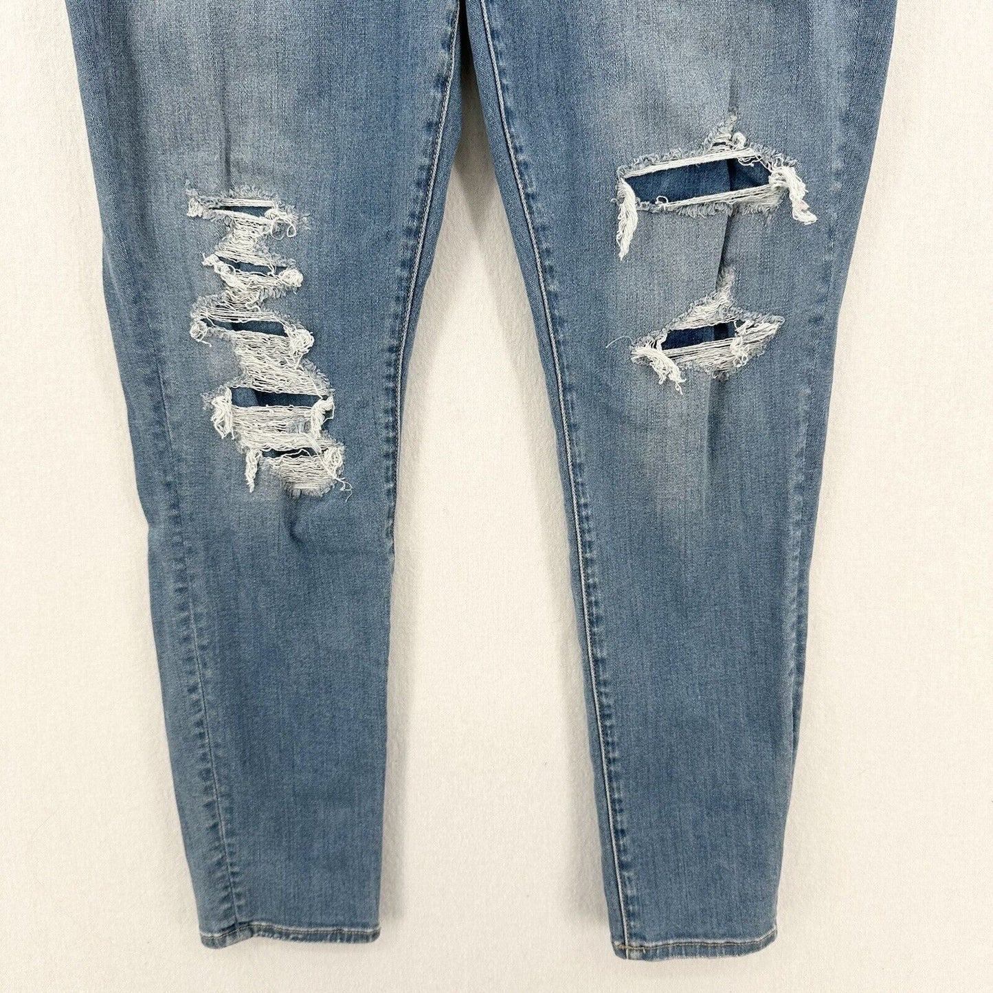 American Eagle Jeans Women 14 Hi Rise Jegging Blue Denim Grunge Distress Patches