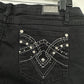 Earl Jeans Womens 16 Capri Black Denim Cuffs Rhinestone Embroidery Jewel Western