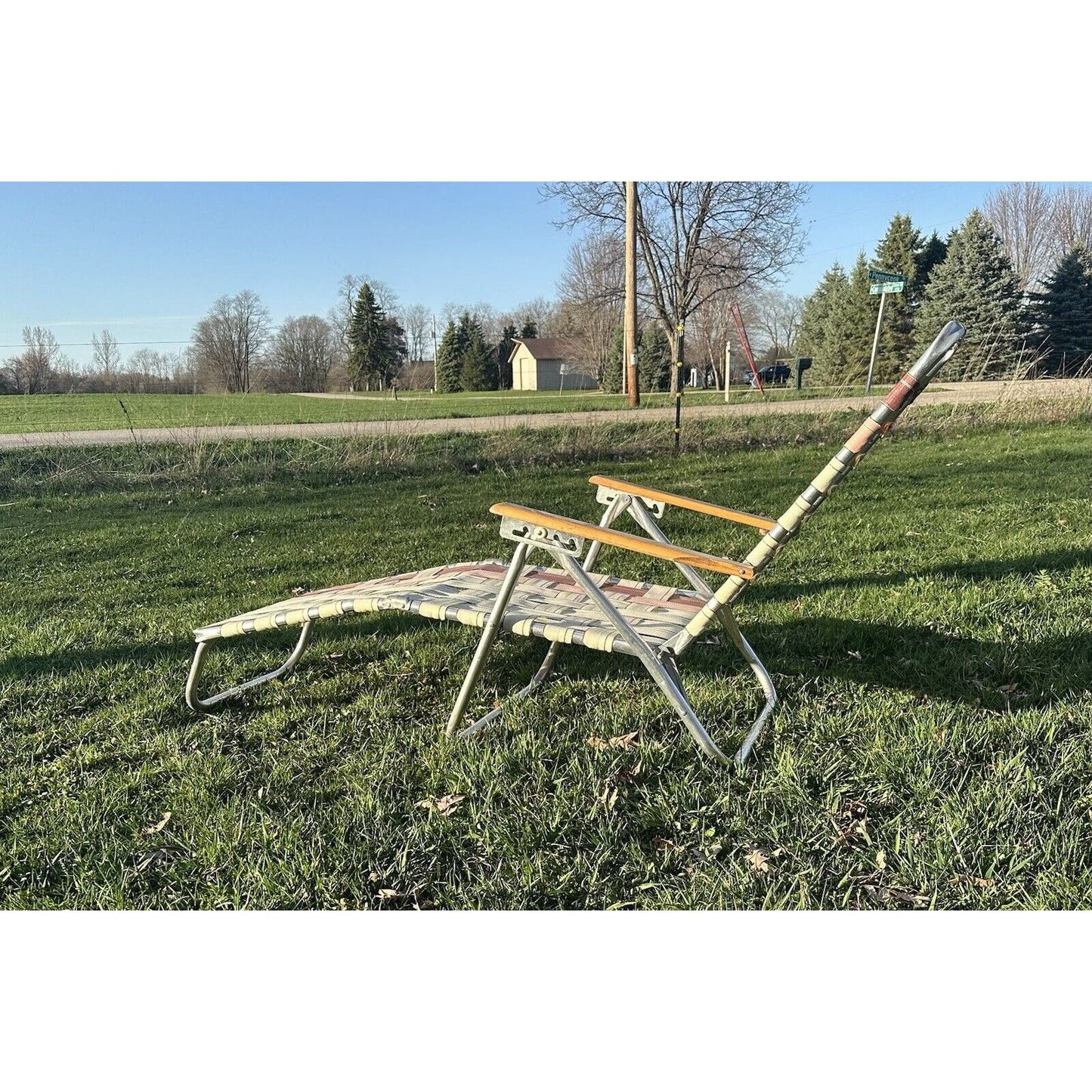 Vintage Aluminum Folding Webbed Chaise Lawn Lounge Chair White, Salmon, Maroon