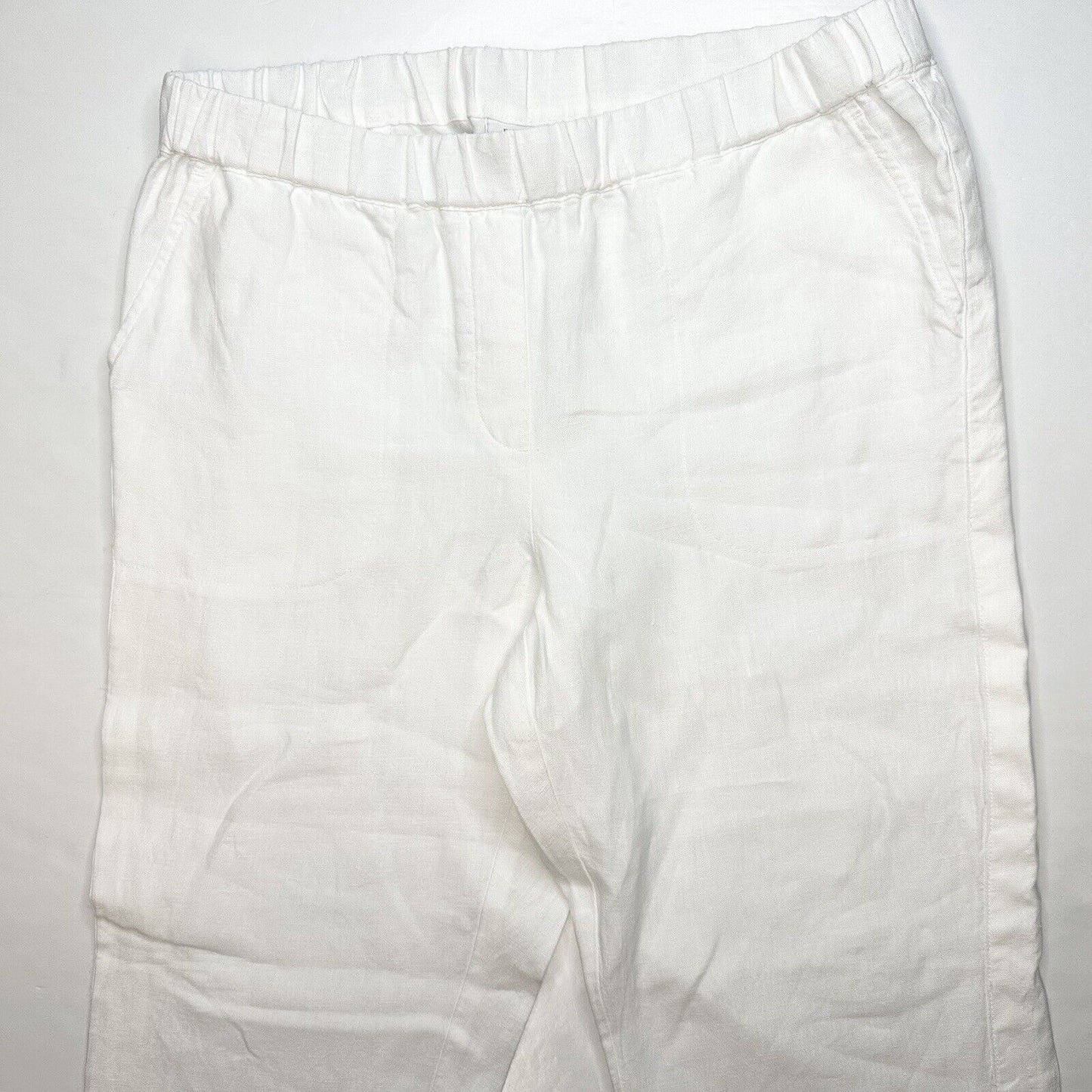 J Jill Pants Medium Purejill Linen Pull On Neutral White Roll Up Hem Coastal EUC