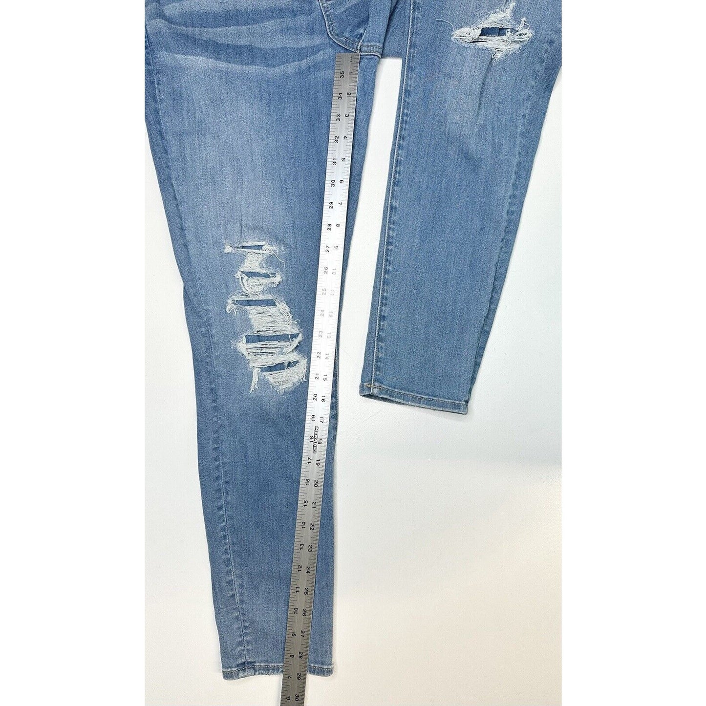 American Eagle Jeans Women 14 Hi Rise Jegging Blue Denim Grunge Distress Patches