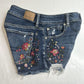 American Eagle Hi Rise Shortie 6 Next Level Stretch X Denim Floral Embroidery