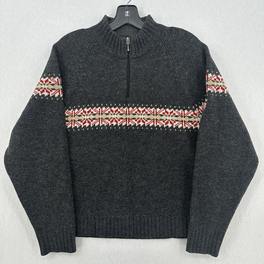 Woolrich Sweater Womens Medium Lambswool Nordic Fair Isle Dark Gray Granny Cabin