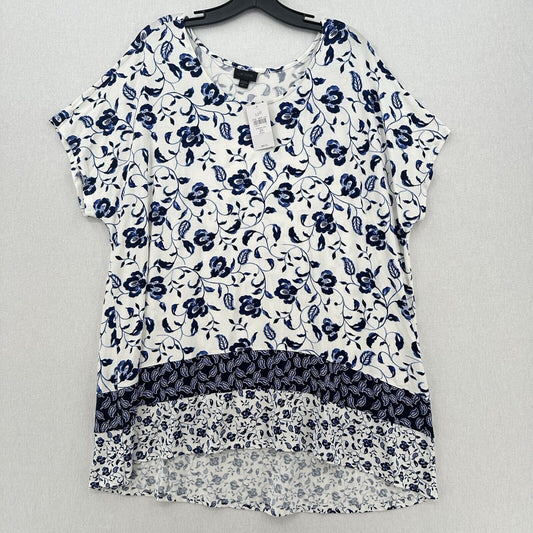 J Jill Wearever Top Womens 2X White Blue Floral Stretchy Shirt Blouse *Spot NEW