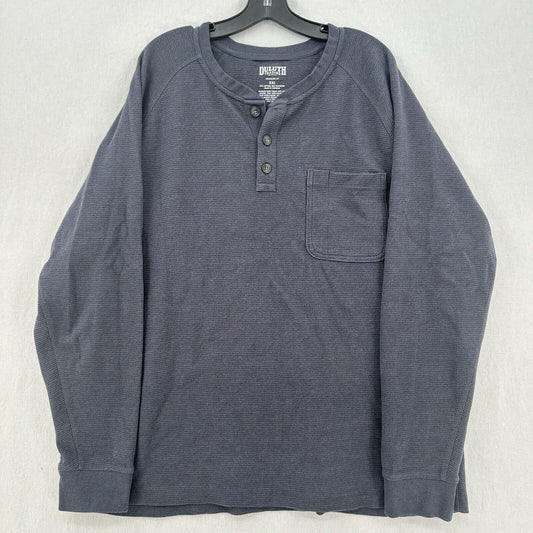 Duluth Trading Shirt Mens 2XL Henley Waffle Knit Thermal Blue Long Sleeve Work