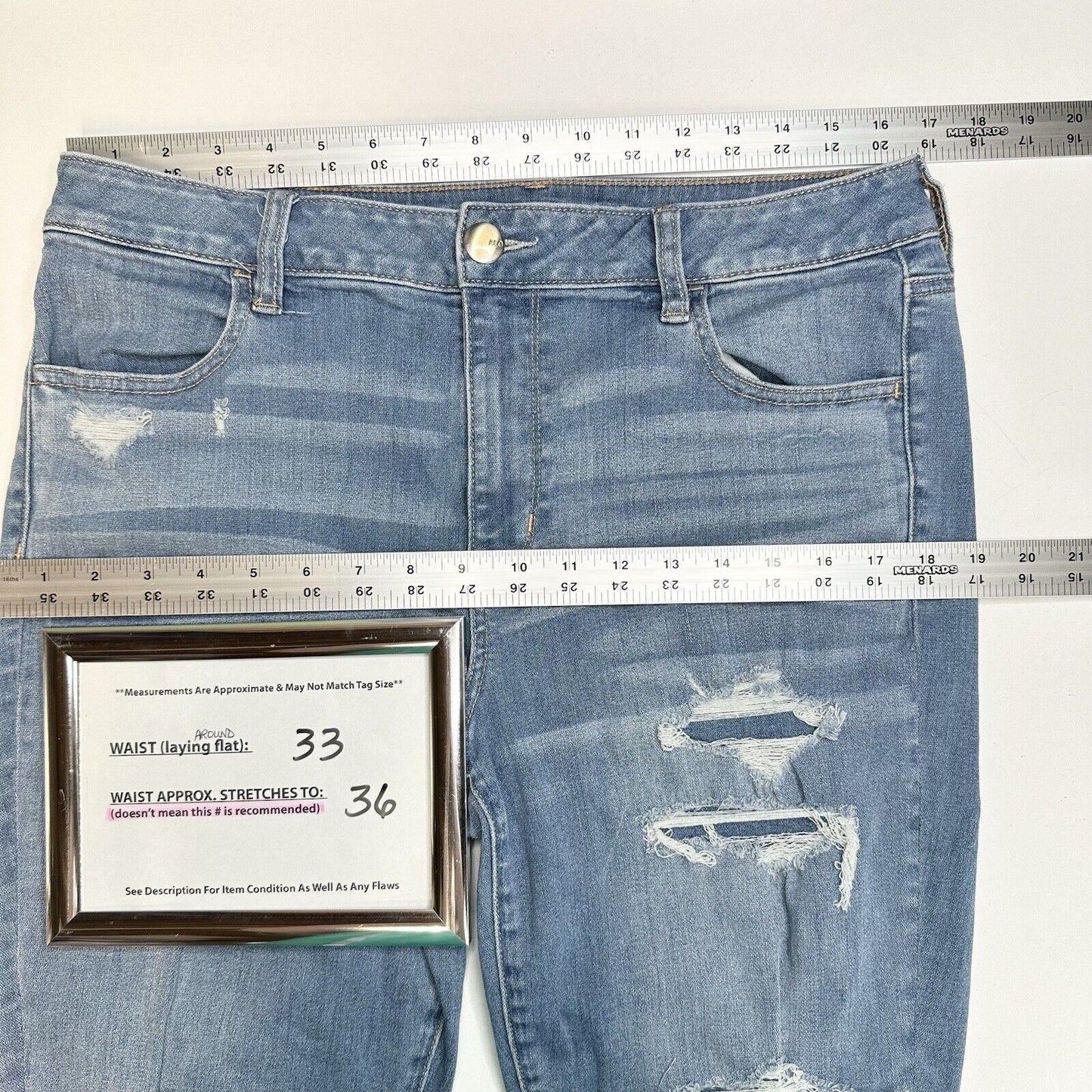 American Eagle Jeans Women 14 Hi Rise Jegging Blue Denim Grunge Distress Patches